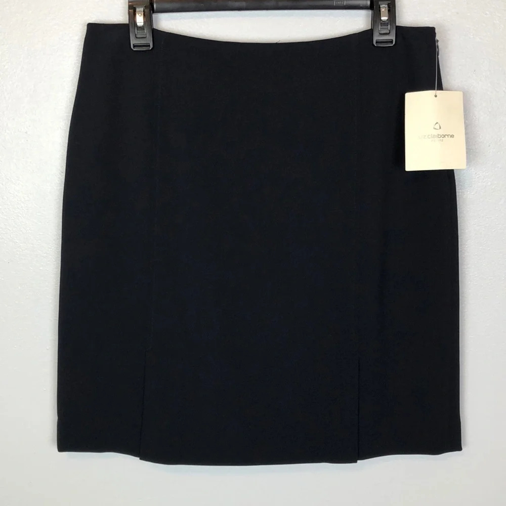 Liz Claiborne New Women’s 10P Navy Blue Lined Front Slits Above Knee‎ Skirt